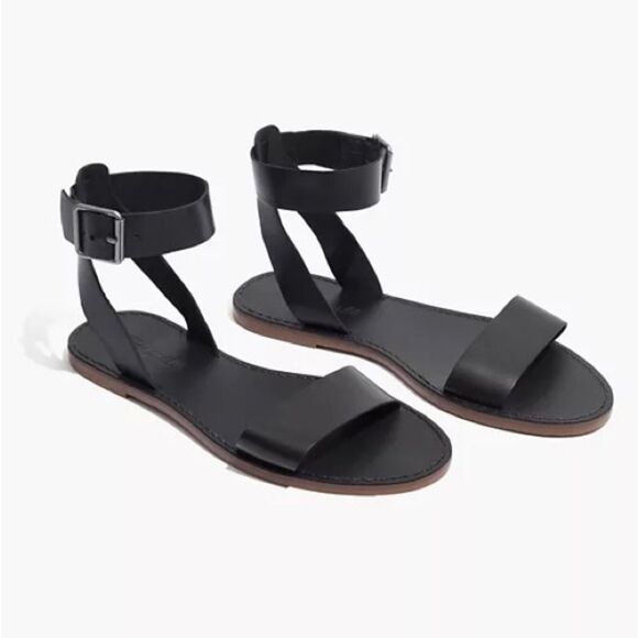 Madewell Shoes - Madewell Black Leather The Boardwalk Ankle-Strap Open Toe Sandal
